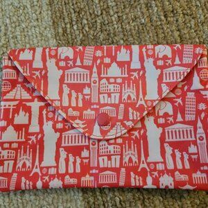 Pink and white envelope style makeup bag